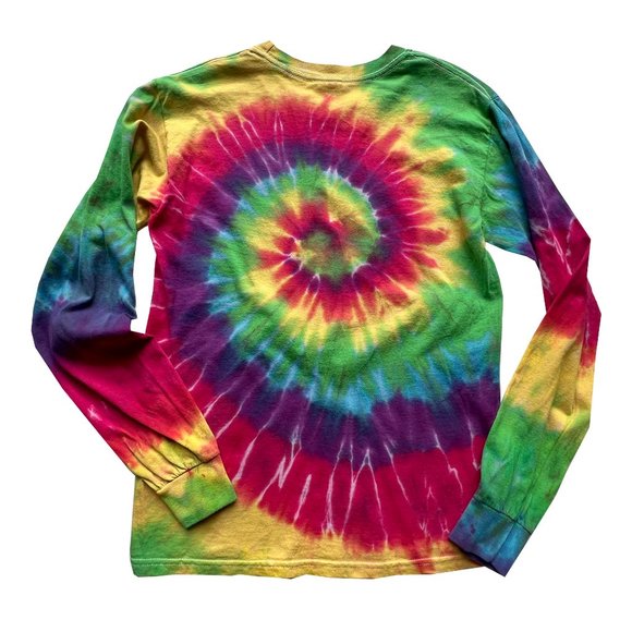 Multicolor Tie Dye Crewneck Long Sleeve Cotton T-Shirt, Size S, Gildan Heavy Wt. - Picture 2 of 3
